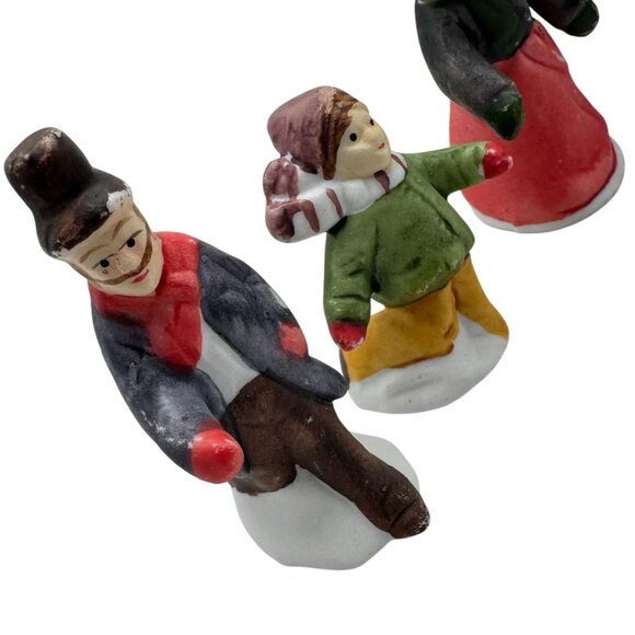 Lemax Set 7 Hand-Painted Ceramic Christmas Figurines With Snowman & Kids Playing - Picture 4 of 7
